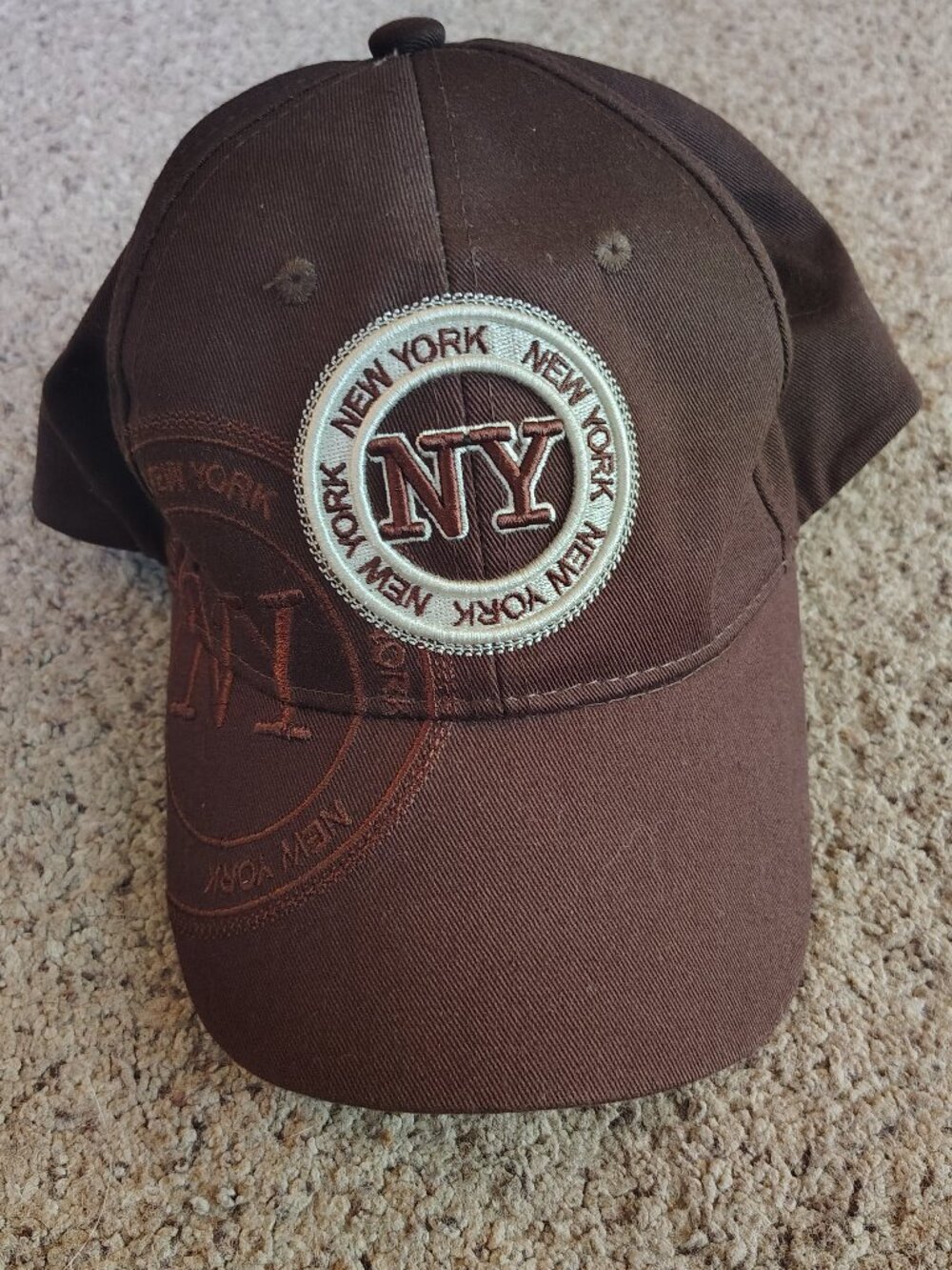 Robin Ruth New York Hat Cap Strap Back Brown Embroidered Patch 100% Cotton